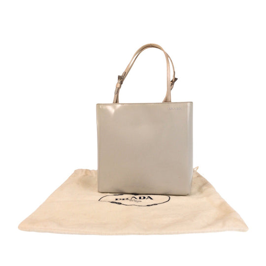 PRADA Handbag Patent leather White SilverMetal Handbag mini Tote Bag Women Used Authentic