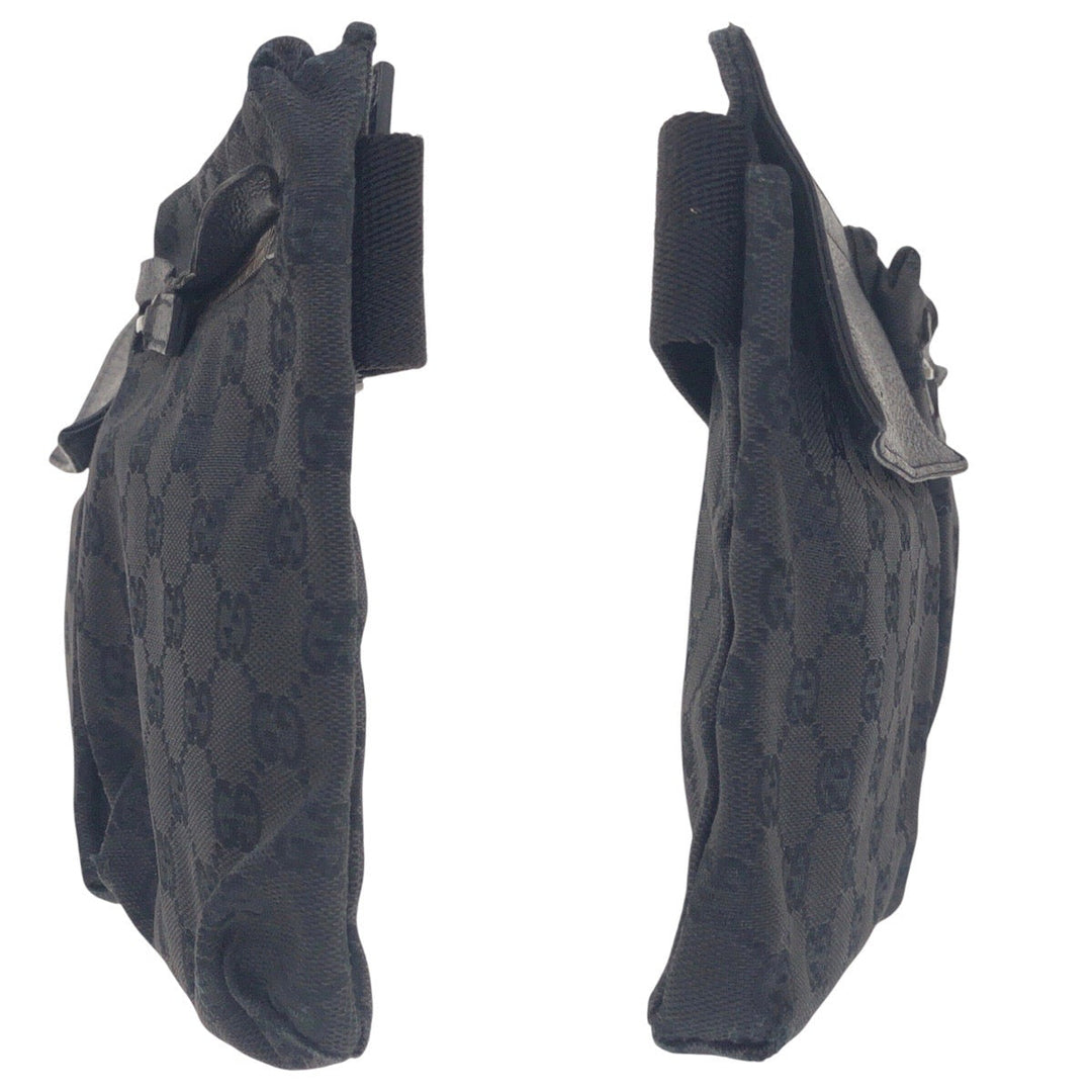 GUCCI Sling bag 23566 GG canvas, leather BlackSilverMetal Sling bag, waist pouch, bum bag mens Used Authentic