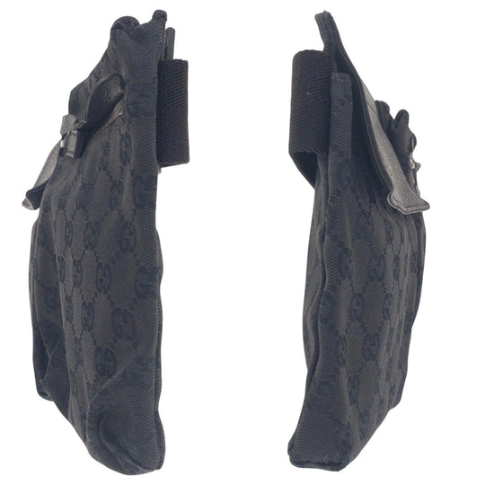 GUCCI Sling bag 23566 GG canvas, leather BlackSilverMetal Sling bag, waist pouch, bum bag mens Used Authentic