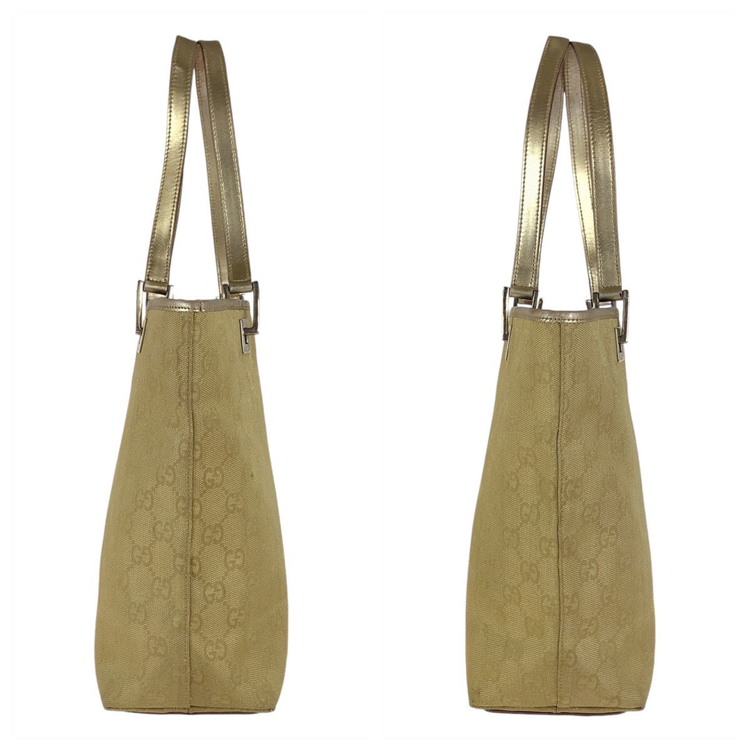 GUCCI Tote Bag 002 1099 GG canvas, leather gold Tote Bag Shoulder Bag Women Used Authentic