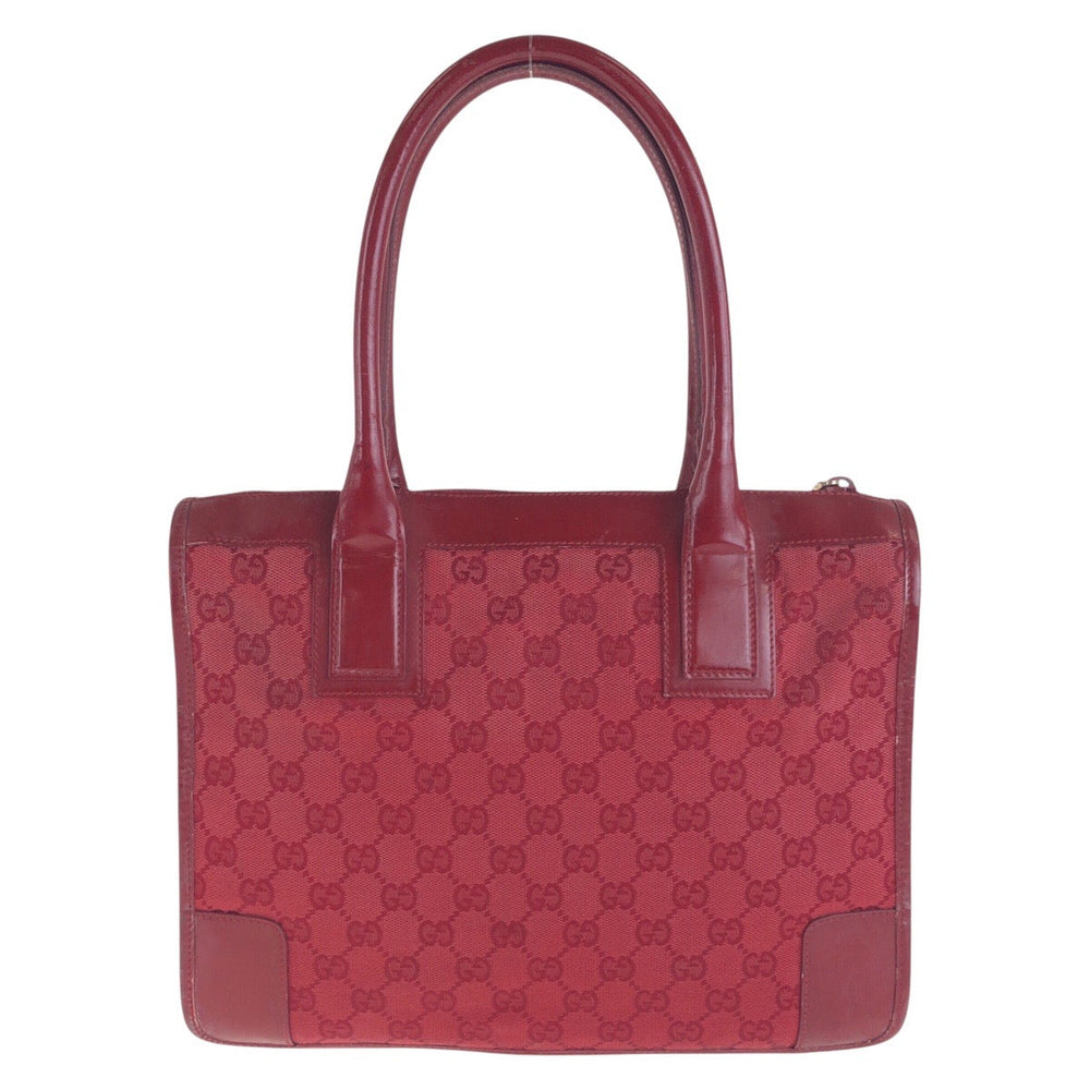 GUCCI Tote Bag GG canvas, enamel Red Gold Metal Tote Bag handbag Women Used Authentic