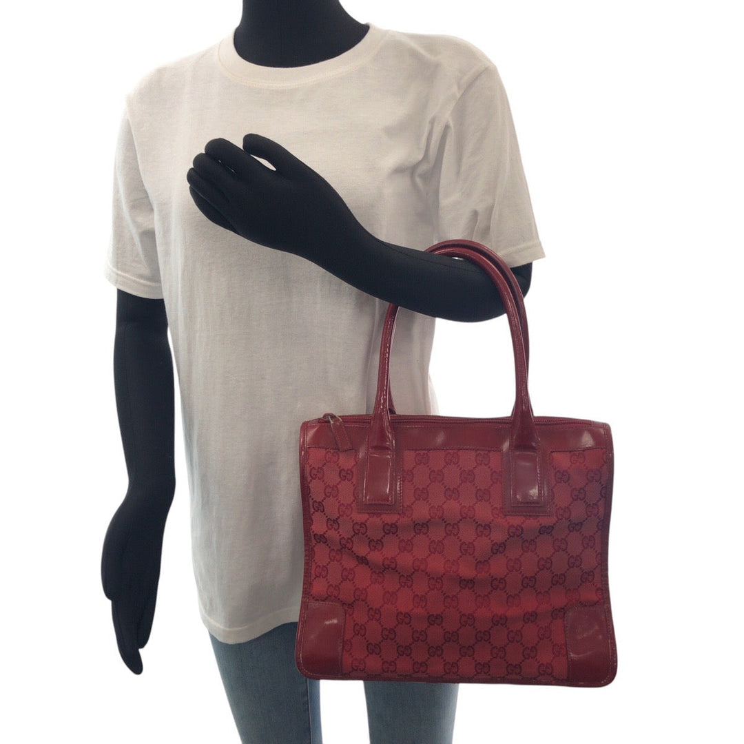 GUCCI Tote Bag GG canvas, enamel Red Gold Metal Tote Bag handbag Women Used Authentic