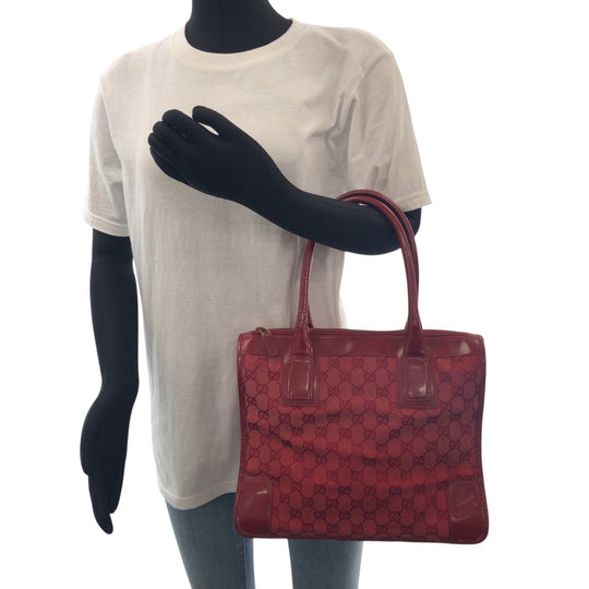 GUCCI Tote Bag GG canvas, enamel Red Gold Metal Tote Bag handbag Women Used Authentic