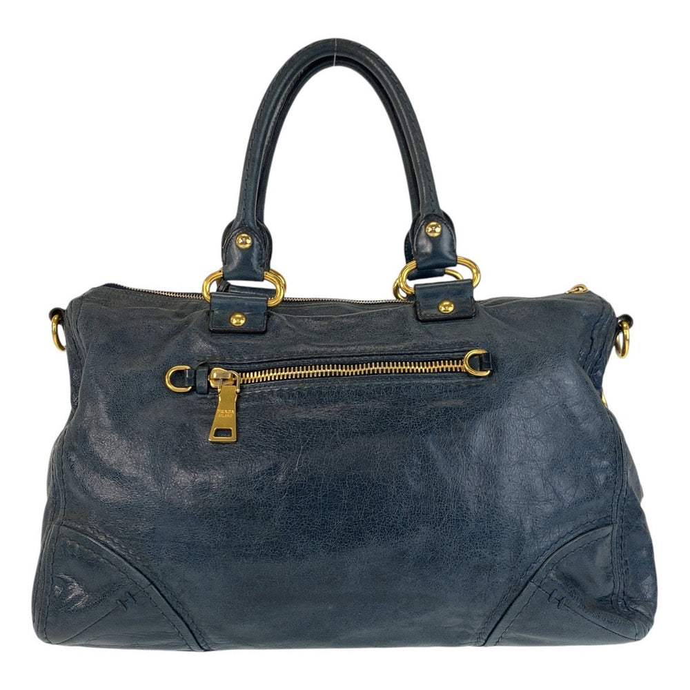 PRADA Handbag leather blue Handbag Tote Bag Shoulder Bag Triangle With logo Women Used Authentic