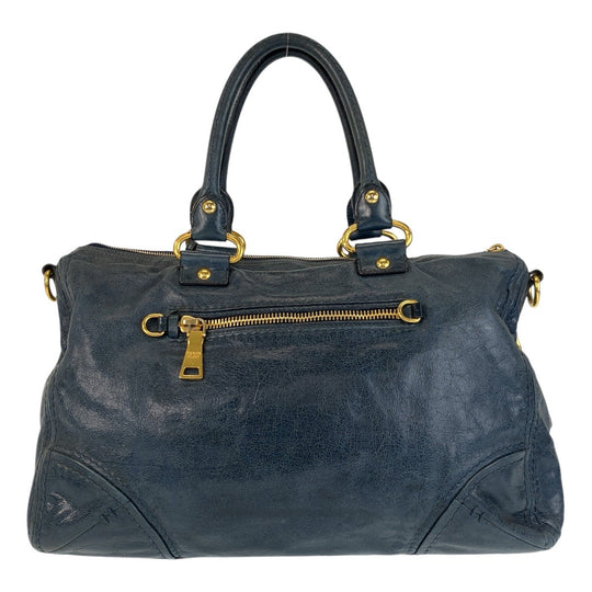 PRADA Handbag leather blue Handbag Tote Bag Shoulder Bag Triangle With logo Women Used Authentic