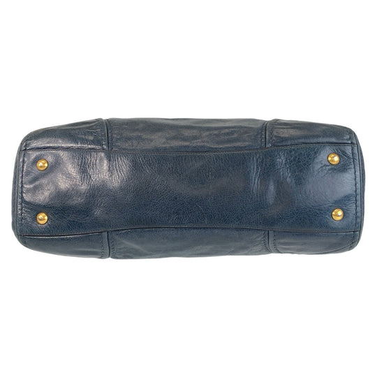 PRADA Handbag leather blue Handbag Tote Bag Shoulder Bag Triangle With logo Women Used Authentic