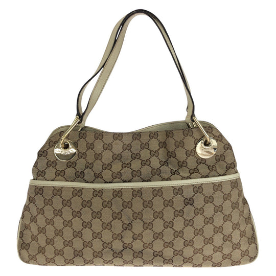 GUCCI Tote Bag 121023 GG canvas, leather Brown White Gold Metal Tote Bag Shoulder Bag Women Used Authentic