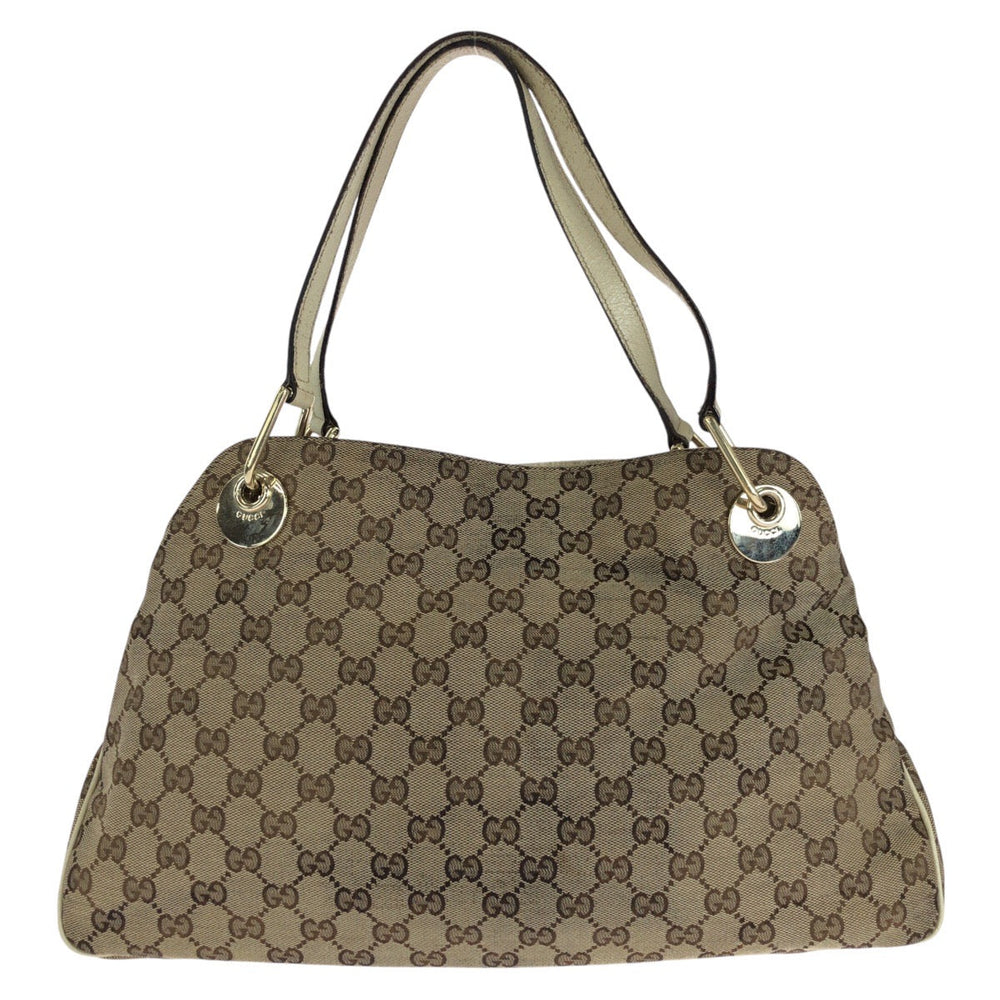 GUCCI Tote Bag 121023 GG canvas, leather Brown White Gold Metal Tote Bag Shoulder Bag Women Used Authentic
