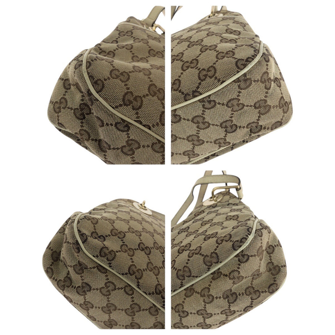 GUCCI Tote Bag 121023 GG canvas, leather Brown White Gold Metal Tote Bag Shoulder Bag Women Used Authentic