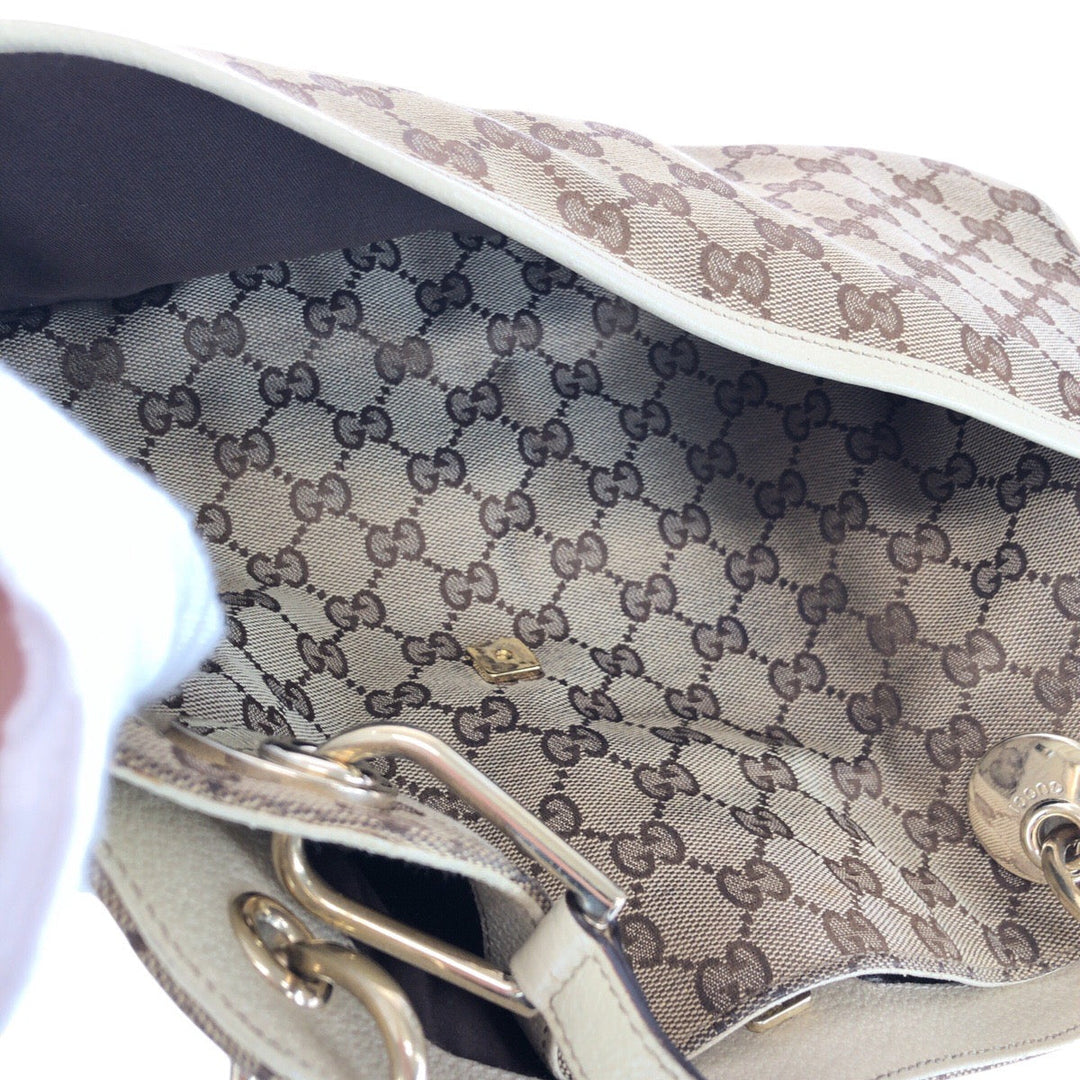 GUCCI Tote Bag 121023 GG canvas, leather Brown White Gold Metal Tote Bag Shoulder Bag Women Used Authentic