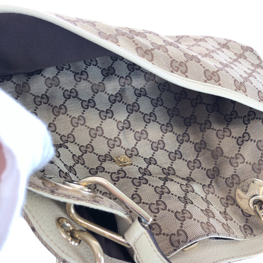 GUCCI Tote Bag 121023 GG canvas, leather Brown White Gold Metal Tote Bag Shoulder Bag Women Used Authentic