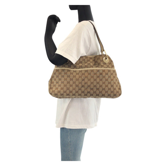 GUCCI Tote Bag 121023 GG canvas, leather Brown White Gold Metal Tote Bag Shoulder Bag Women Used Authentic