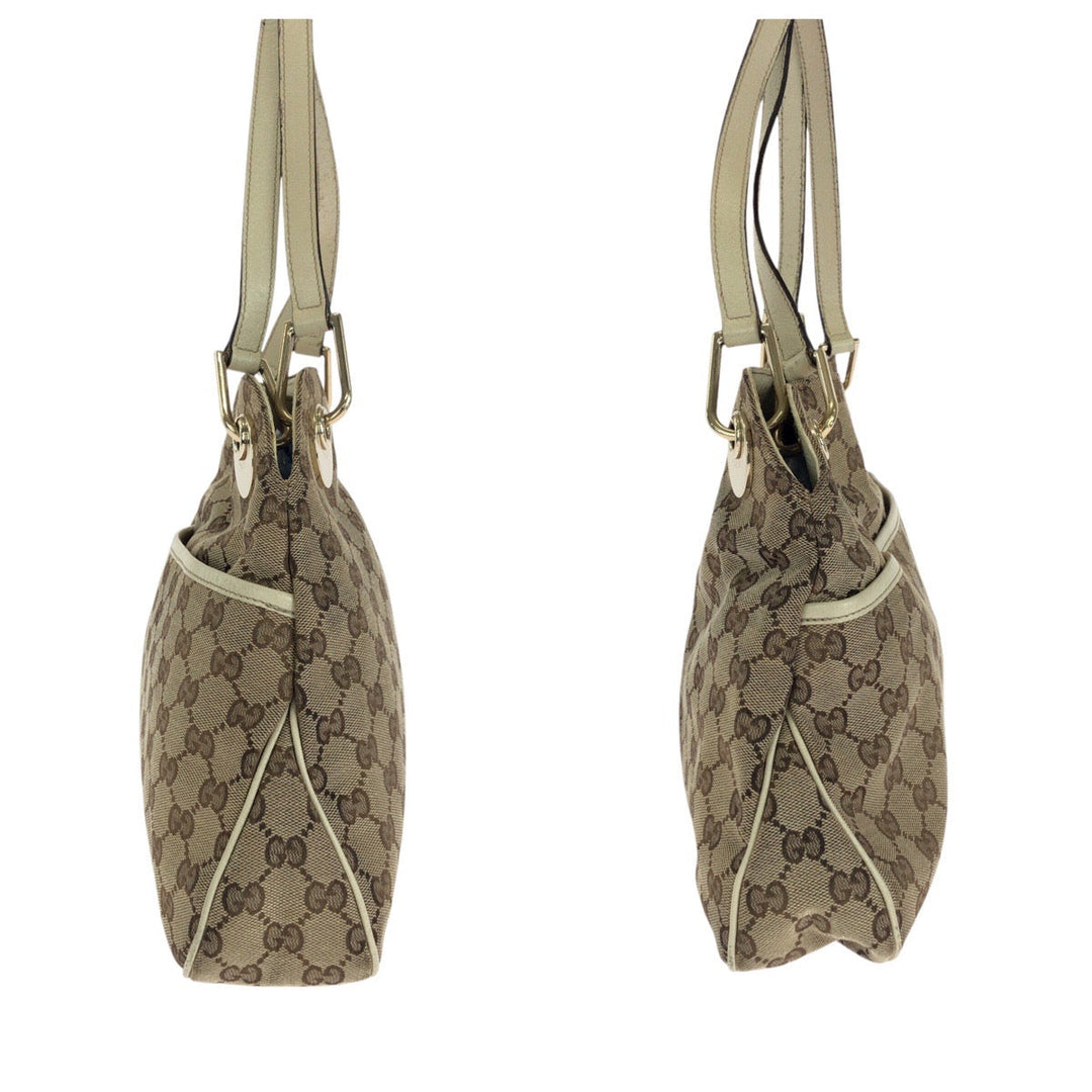 GUCCI Tote Bag 121023 GG canvas, leather Brown White Gold Metal Tote Bag Shoulder Bag Women Used Authentic