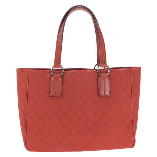 GUCCI Tote Bag 113017 GG canvas, leather Red Silver Metal Tote Bag Shoulder Bag Women Used Authentic