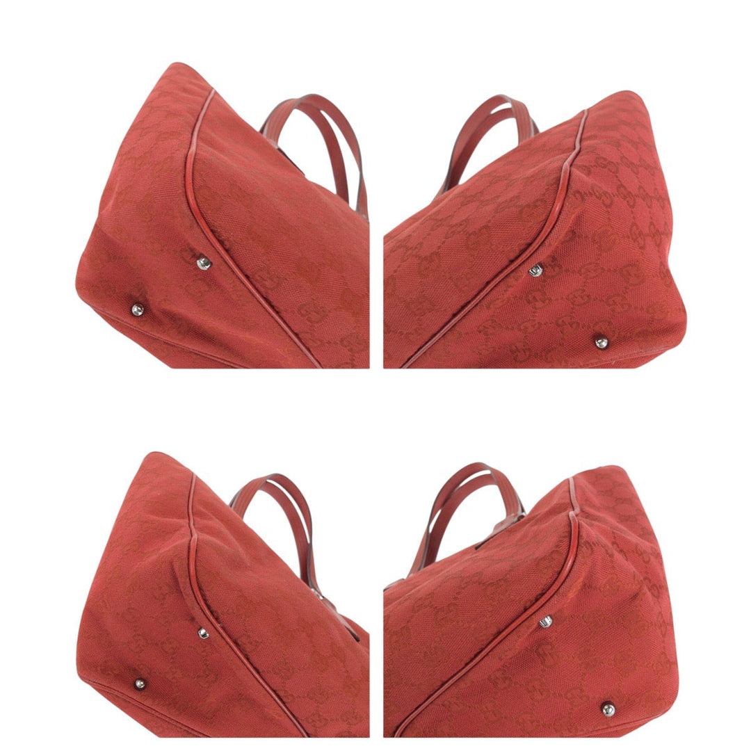 GUCCI Tote Bag 113017 GG canvas, leather Red Silver Metal Tote Bag Shoulder Bag Women Used Authentic