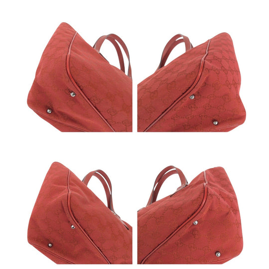 GUCCI Tote Bag 113017 GG canvas, leather Red Silver Metal Tote Bag Shoulder Bag Women Used Authentic