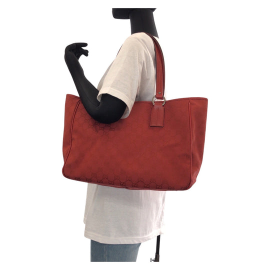GUCCI Tote Bag 113017 GG canvas, leather Red Silver Metal Tote Bag Shoulder Bag Women Used Authentic