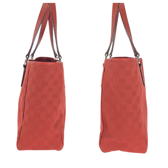 GUCCI Tote Bag 113017 GG canvas, leather Red Silver Metal Tote Bag Shoulder Bag Women Used Authentic