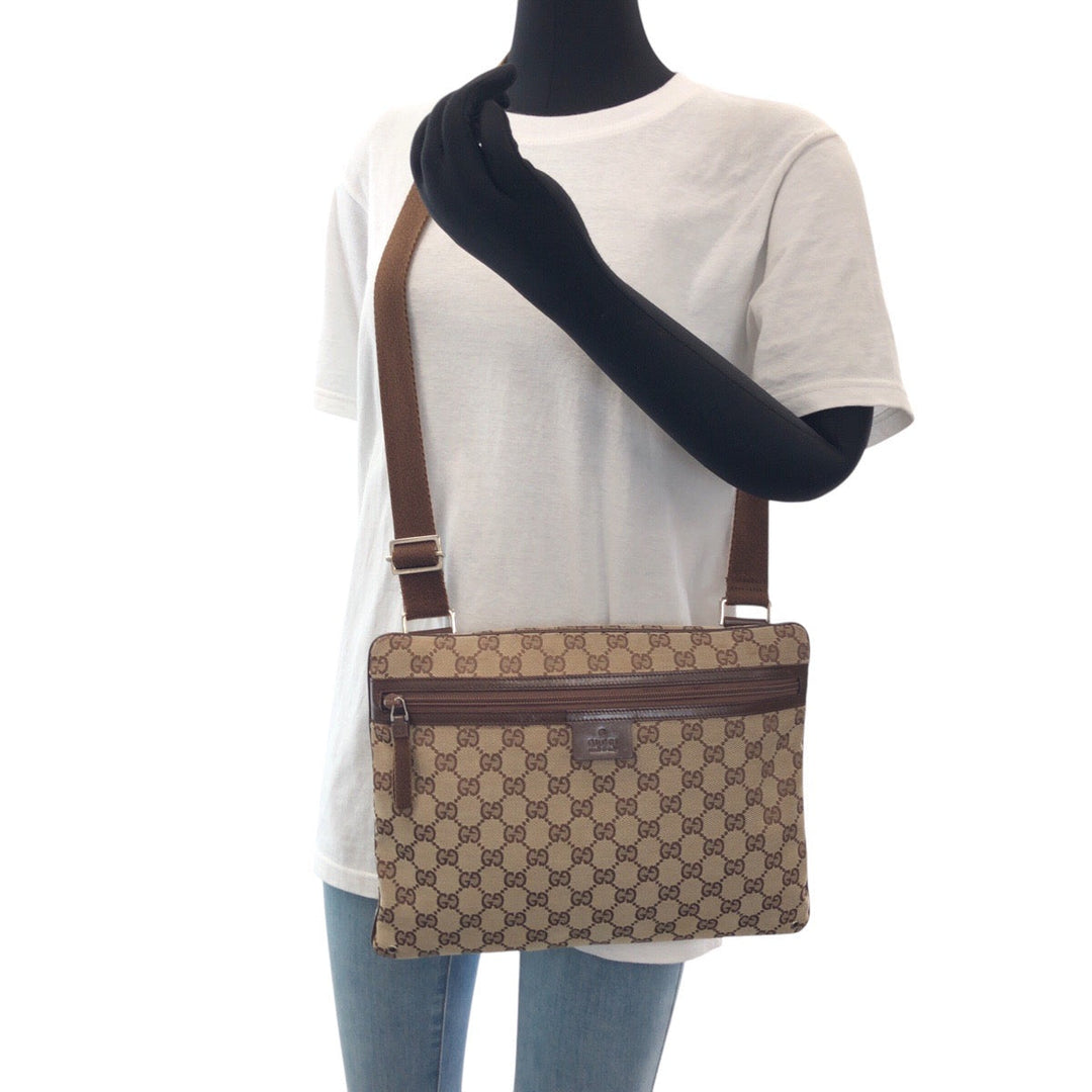 GUCCI Shoulder Bag 90476 GG canvas, leather Beige SilverMetal Crossbody Shoulder Bag Unisex Women Used Authentic