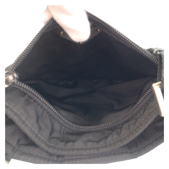 PRADA Shoulder Bag Nylon Black Silver Metal Crossbody Shoulder Bag Pochette Test Triangle With logo Women Used Authentic