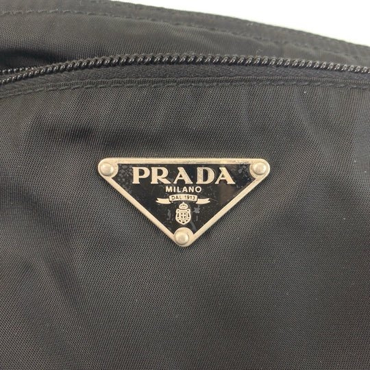PRADA Shoulder Bag Nylon Black Silver Metal Crossbody Shoulder Bag Pochette Test Triangle With logo Women Used Authentic