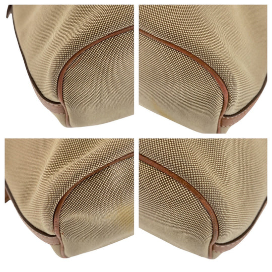 PRADA Shoulder Bag Canvas, Leather Beige Brown Gold Metal Shoulder Bag Hobo Logo jacquard Women Used Authentic