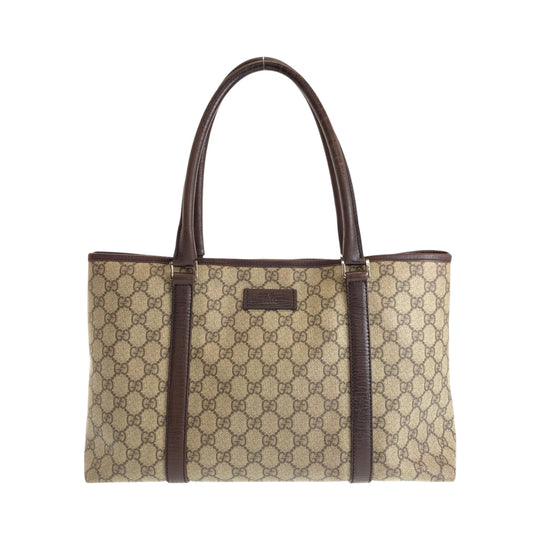 GUCCI Tote Bag 204990 GG Supreme Canvas Brown Beige SilverMetal Tote Bag Shoulder Bag Women Used Authentic