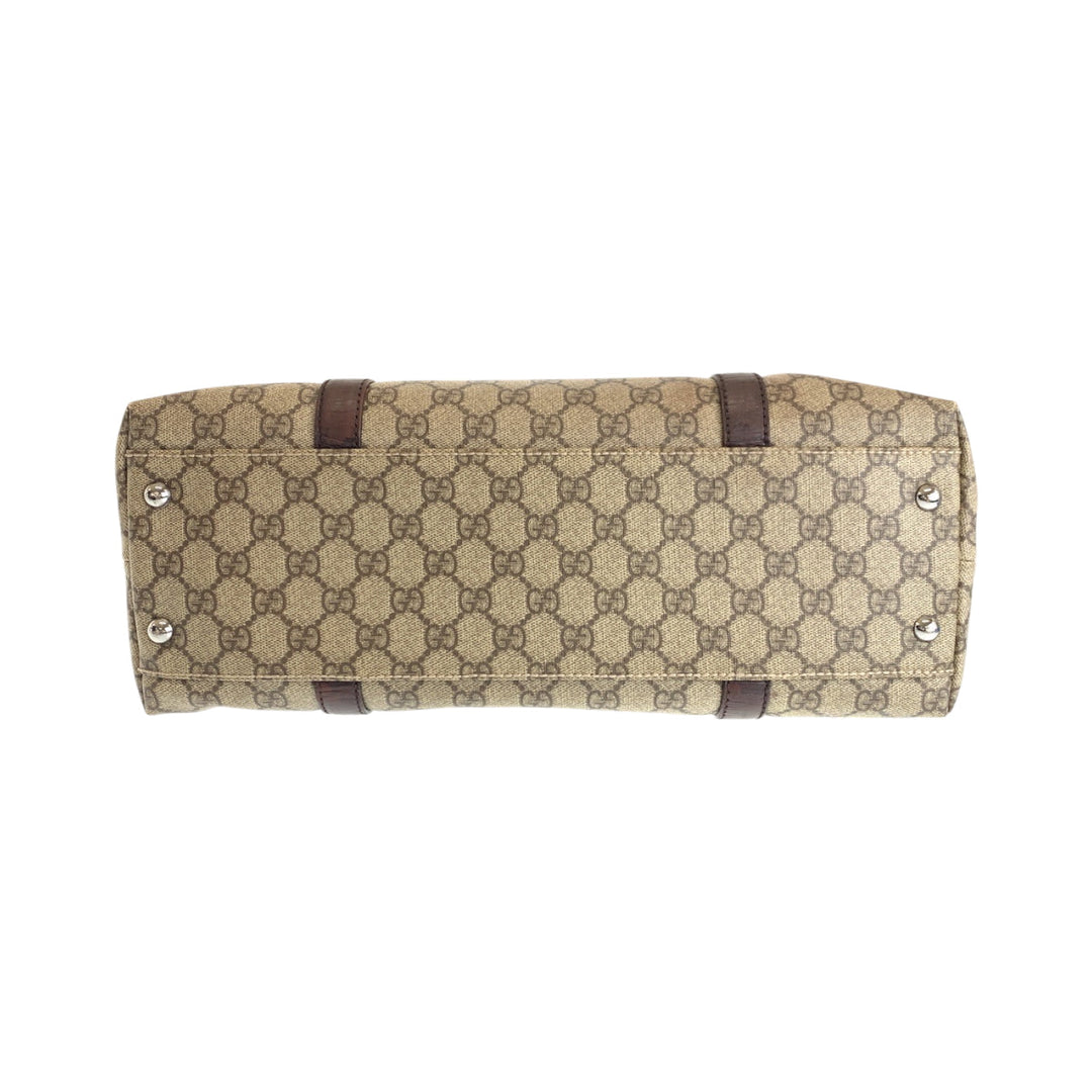 GUCCI Tote Bag 204990 GG Supreme Canvas Brown Beige SilverMetal Tote Bag Shoulder Bag Women Used Authentic
