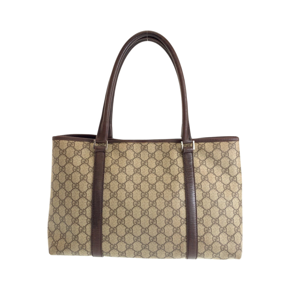 GUCCI Tote Bag 204990 GG Supreme Canvas Brown Beige SilverMetal Tote Bag Shoulder Bag Women Used Authentic