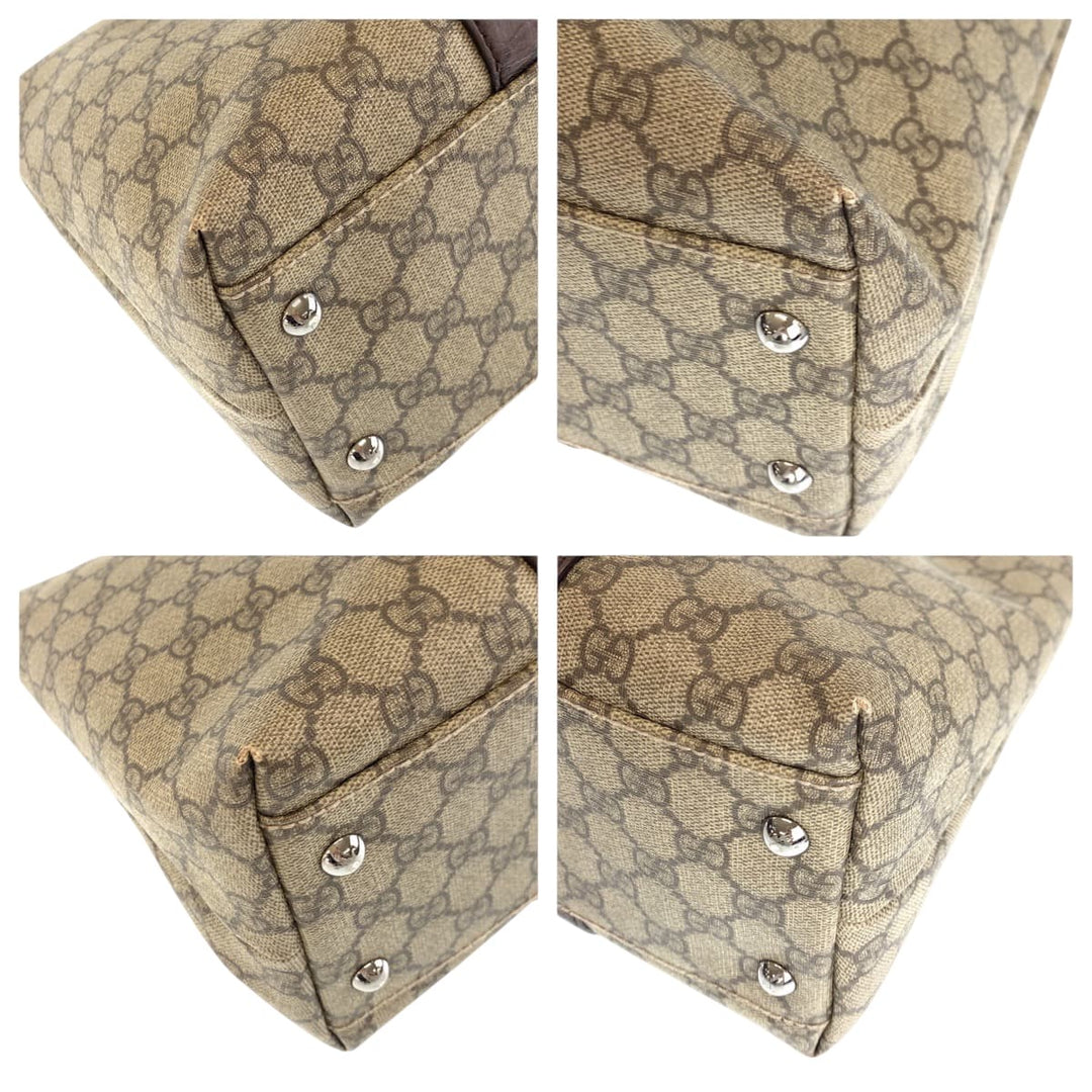 GUCCI Tote Bag 204990 GG Supreme Canvas Brown Beige SilverMetal Tote Bag Shoulder Bag Women Used Authentic