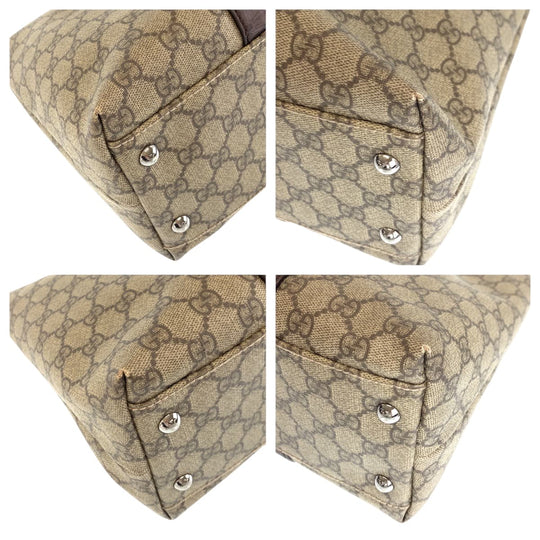 GUCCI Tote Bag 204990 GG Supreme Canvas Brown Beige SilverMetal Tote Bag Shoulder Bag Women Used Authentic