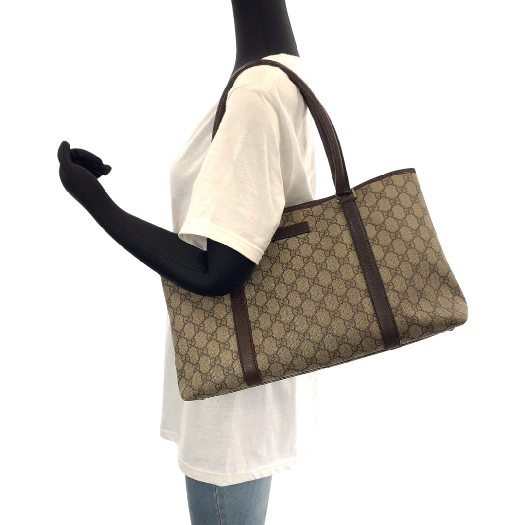 GUCCI Tote Bag 204990 GG Supreme Canvas Brown Beige SilverMetal Tote Bag Shoulder Bag Women Used Authentic