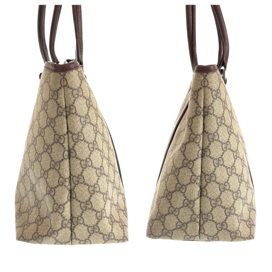 GUCCI Tote Bag 204990 GG Supreme Canvas Brown Beige SilverMetal Tote Bag Shoulder Bag Women Used Authentic