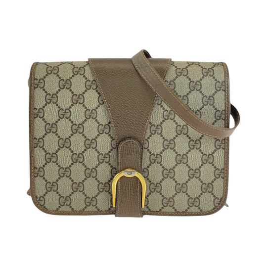 GUCCI Shoulder Bag GG canvas, leather Brown Gold Metal Crossbody Shoulder Bag Old Gucci Women Used Authentic