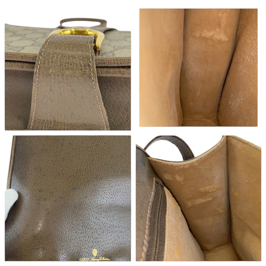 GUCCI Shoulder Bag GG canvas, leather Brown Gold Metal Crossbody Shoulder Bag Old Gucci Women Used Authentic