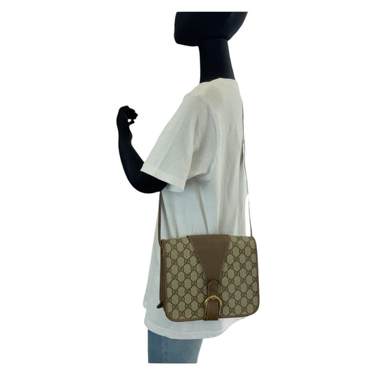 GUCCI Shoulder Bag GG canvas, leather Brown Gold Metal Crossbody Shoulder Bag Old Gucci Women Used Authentic