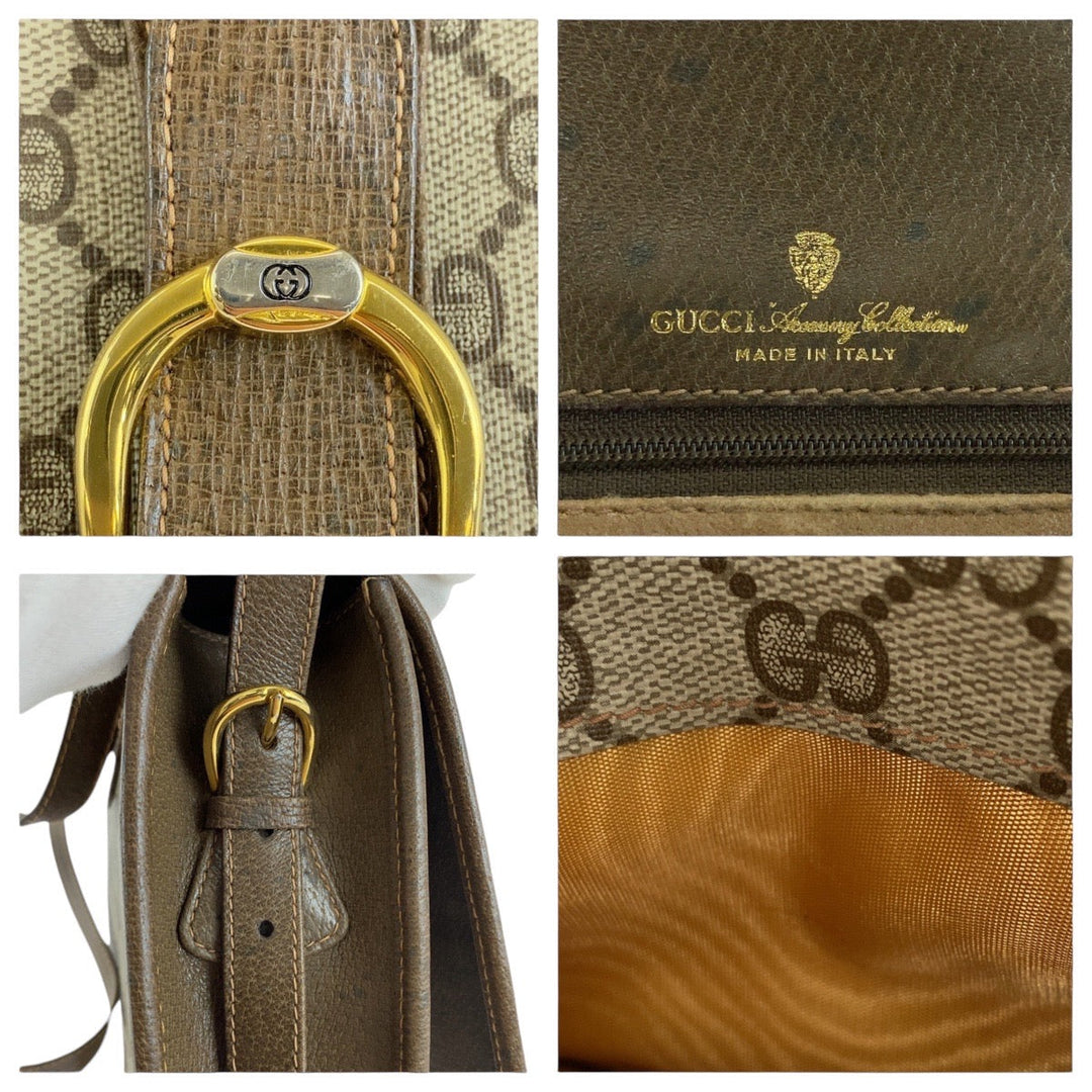 GUCCI Shoulder Bag GG canvas, leather Brown Gold Metal Crossbody Shoulder Bag Old Gucci Women Used Authentic