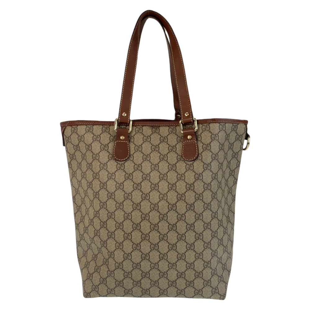 GUCCI Tote Bag 189896 GG Supreme canvas, leather Brown Gold Metal Tote Bag Shoulder Bag Women Used Authentic
