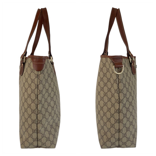 GUCCI Tote Bag 189896 GG Supreme canvas, leather Brown Gold Metal Tote Bag Shoulder Bag Women Used Authentic