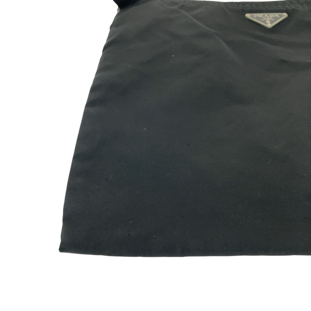 PRADA Shoulder Bag Nylon Black SilverMetal Shoulder Bag pochette Test Triangle With logo Women Used Authentic