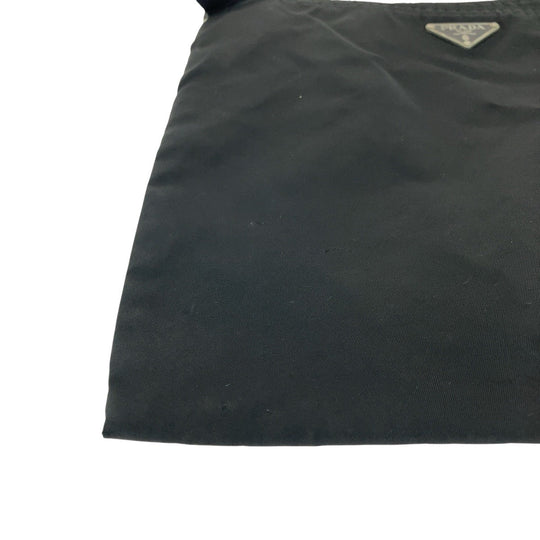 PRADA Shoulder Bag Nylon Black SilverMetal Shoulder Bag pochette Test Triangle With logo Women Used Authentic