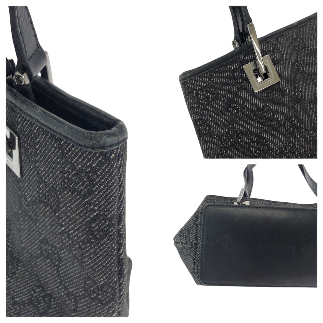 GUCCI Tote Bag 36172 GG canvas BlackSilverMetal Tote Bag Shoulder Bag Women Used Authentic