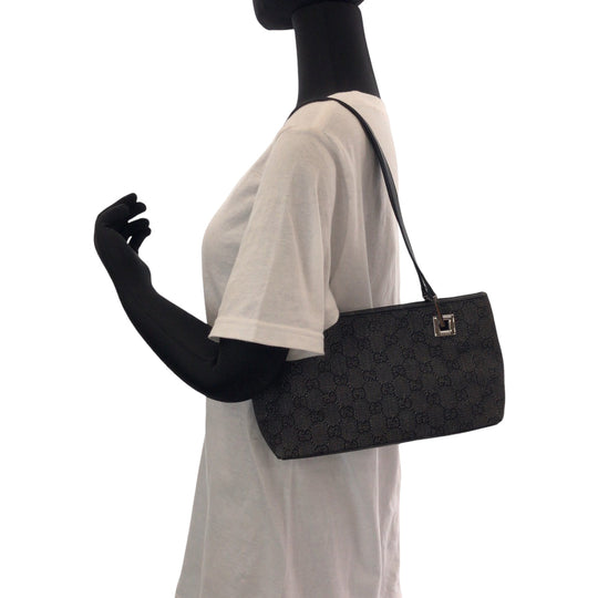 GUCCI Tote Bag 36172 GG canvas BlackSilverMetal Tote Bag Shoulder Bag Women Used Authentic