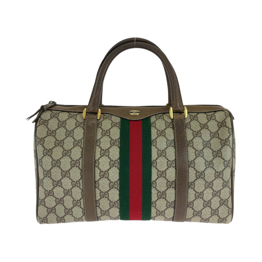 GUCCI Boston Duffel bag 24 02 007 GG Supreme Canvas Brown Beige Gold Metal Boston Duffel bag Handbag Old Gucci Shelly Line Women Used Authentic