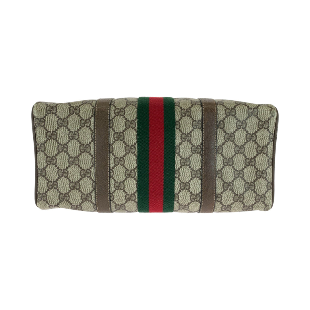 GUCCI Boston Duffel bag 24 02 007 GG Supreme Canvas Brown Beige Gold Metal Boston Duffel bag Handbag Old Gucci Shelly Line Women Used Authentic