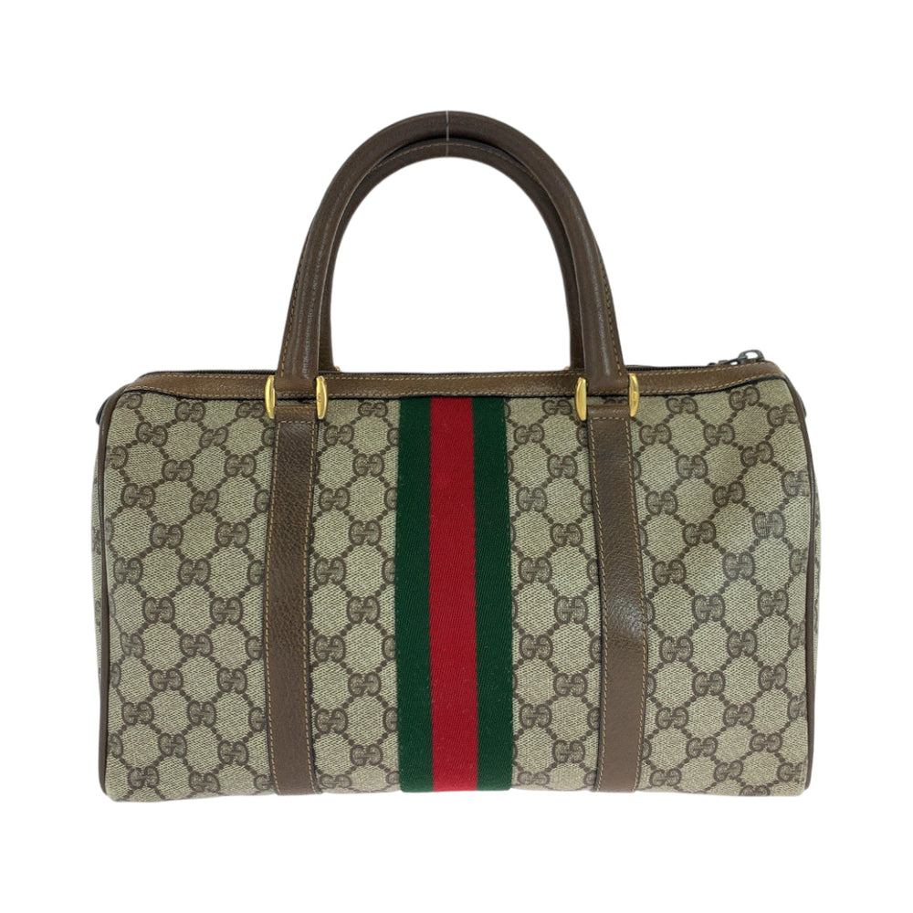 GUCCI Boston Duffel bag 24 02 007 GG Supreme Canvas Brown Beige Gold Metal Boston Duffel bag Handbag Old Gucci Shelly Line Women Used Authentic