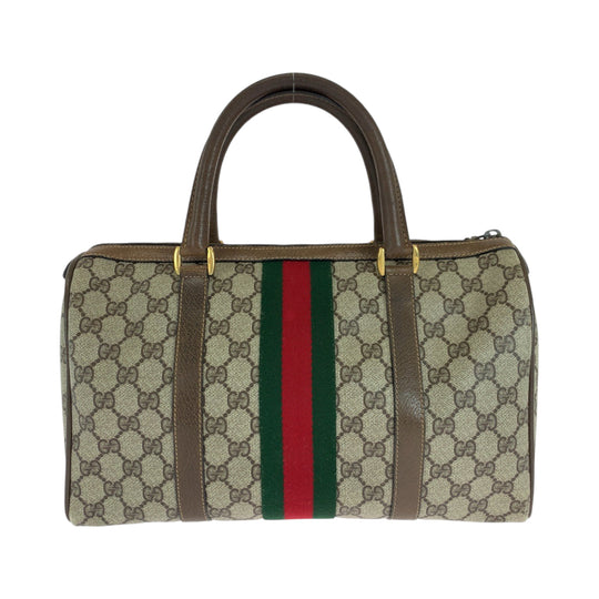 GUCCI Boston Duffel bag 24 02 007 GG Supreme Canvas Brown Beige Gold Metal Boston Duffel bag Handbag Old Gucci Shelly Line Women Used Authentic
