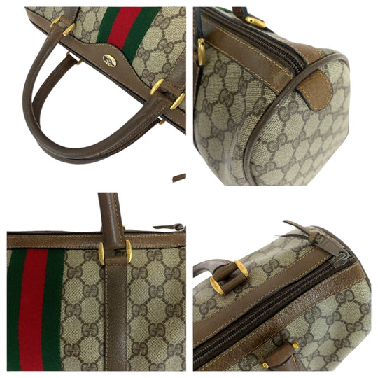 GUCCI Boston Duffel bag 24 02 007 GG Supreme Canvas Brown Beige Gold Metal Boston Duffel bag Handbag Old Gucci Shelly Line Women Used Authentic