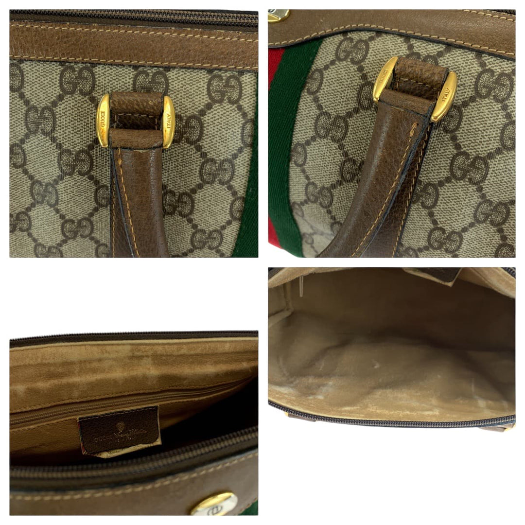 GUCCI Boston Duffel bag 24 02 007 GG Supreme Canvas Brown Beige Gold Metal Boston Duffel bag Handbag Old Gucci Shelly Line Women Used Authentic