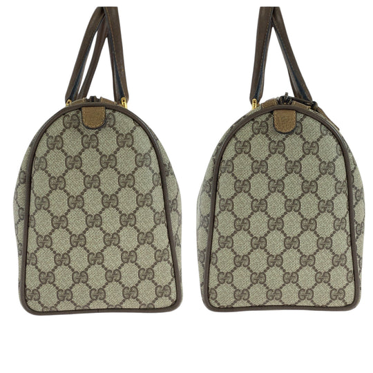 GUCCI Boston Duffel bag 24 02 007 GG Supreme Canvas Brown Beige Gold Metal Boston Duffel bag Handbag Old Gucci Shelly Line Women Used Authentic